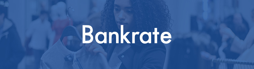 Logo of Bankrate on top of shopping image